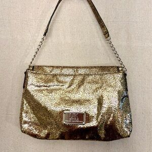 UK Style French Connection Gold Handbag interchangable strap glitzy metallic